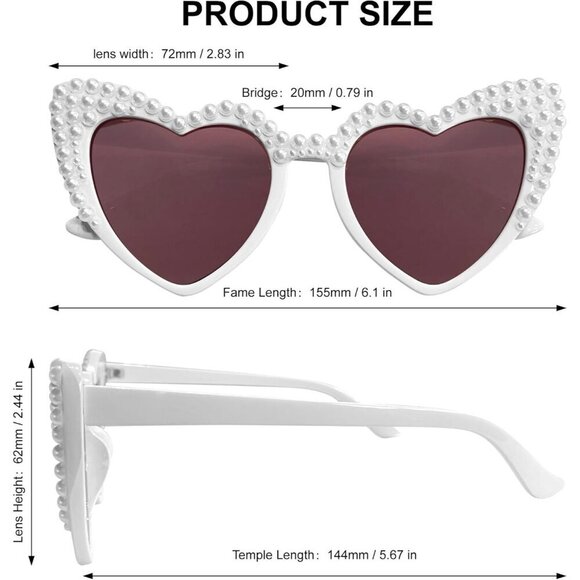 ?Women White Bride Sunglasses Pearl Heart Bachelorette Party Favors Accessory main image 3